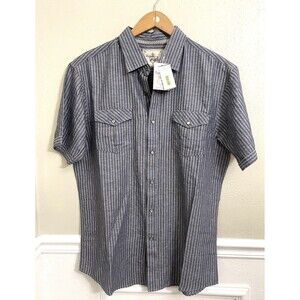 NWT Age of Wisdom Shirt Mens XL Gray Linen Cotton Blend Button Up Pearl Snaps